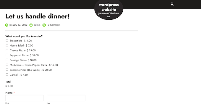 Adding an online takeaway order form to your WordPress website Adding an online takeaway order form to your WordPress website