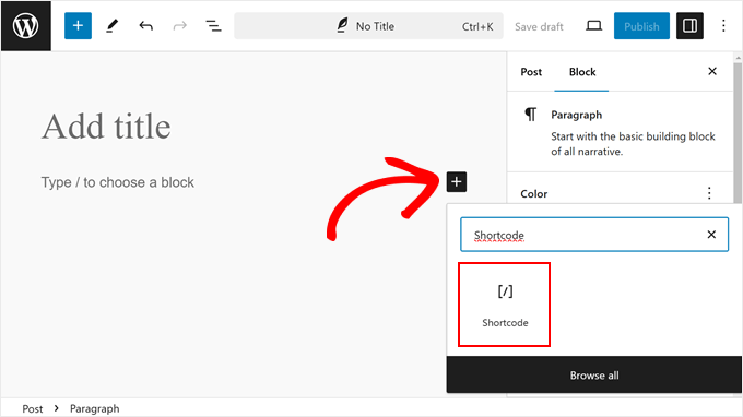 Lägga till ett kortkodblock i Gutenberg-redigeraren