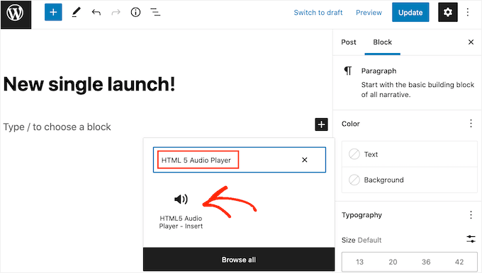 Aggiungere un blocco lettore audio al tuo sito WordPress