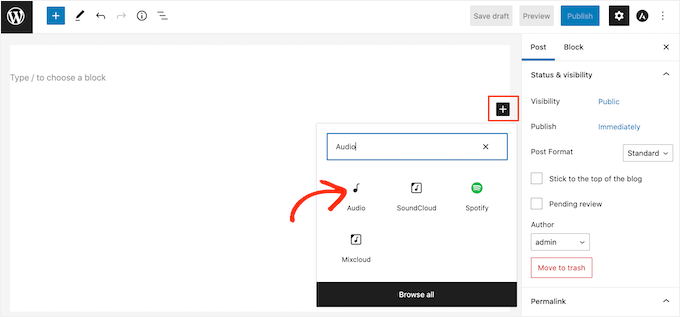 Il blocco audio integrato di WordPress