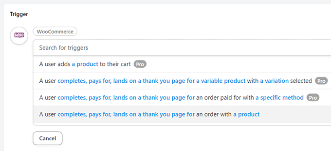 Choisir le déclencheur