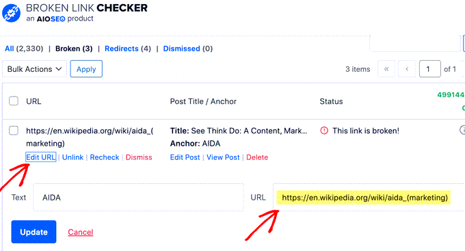 Edit URL in Broken Link Checker Edit URL in Broken Link Checker
