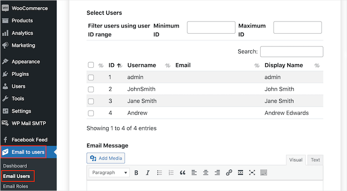 Trimiterea de e-mailuri către un utilizator specific