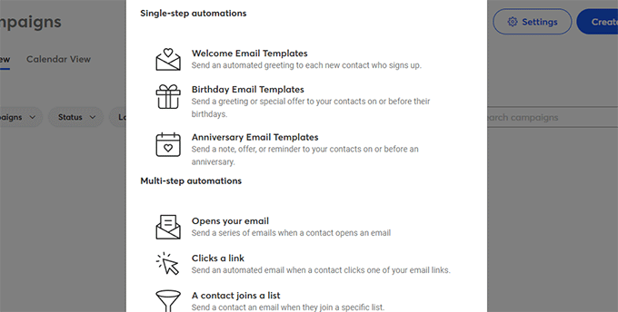 Type d'automatisation d'e-mails