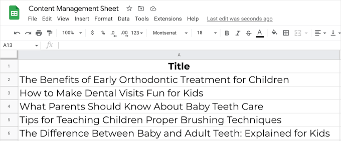 ChatGPT topic ideas added to Google Sheets