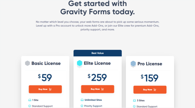 Gravity Forms pricing plans Gravity Forms pricing plans