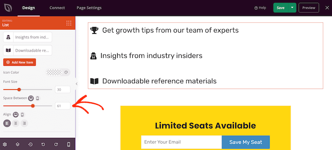 Ändra utrymmet mellan listobjekt