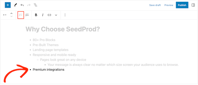 Skapa kapslade listor i WordPress med hjälp av knapparna för indrag och utdrag