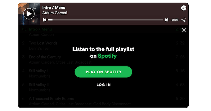 Una playlist Spotify incorporata in WordPress