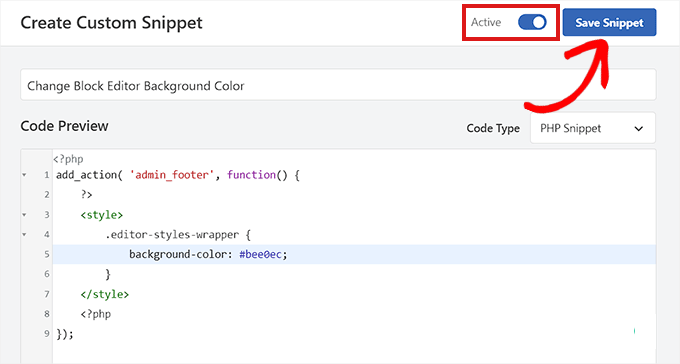 Save the code snippet for changing the background color Save the code snippet for changing the background color