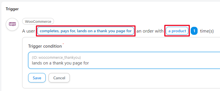 Conditions du déclencheur