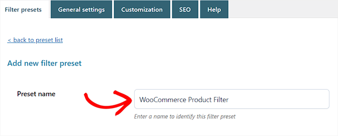Digite um nome para o preset Digite um nome para o preset
