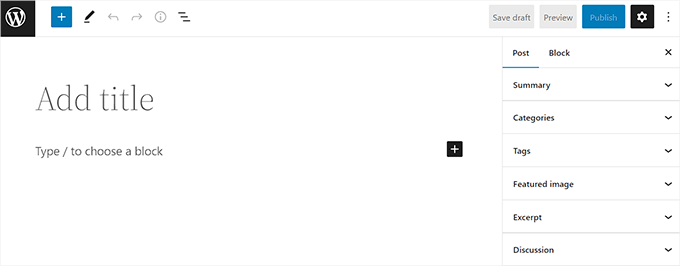 Default block editor Default block editor