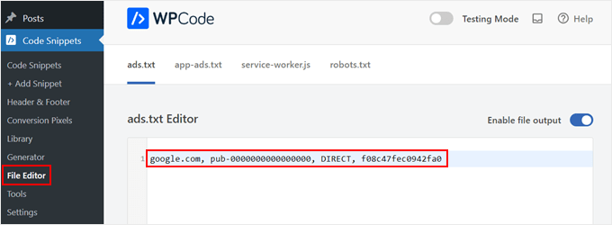 Creating ads.txt file with WPCode Creating ads.txt file with WPCode
