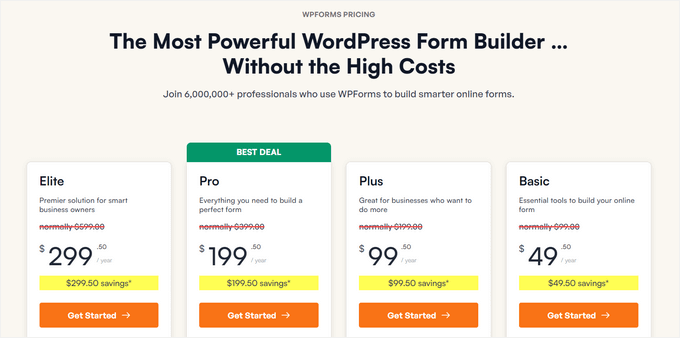 WPForms Pro's premium pricing plans WPForms Pro's premium pricing plans