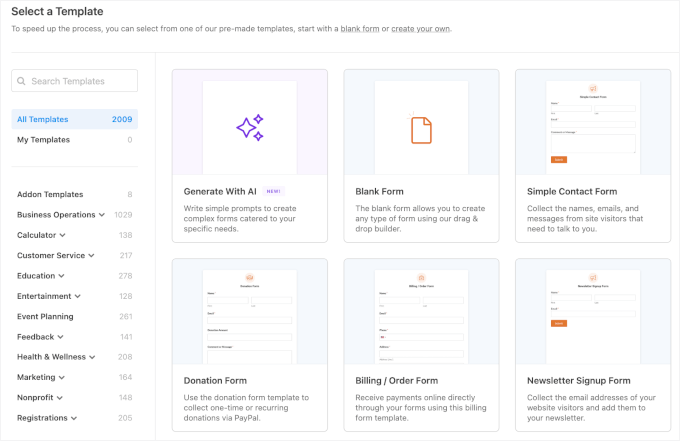 WPForms' templates WPForms' templates