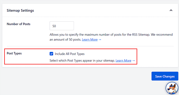 Cochez l'option Inclure les types de publication