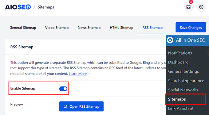 Activer les sitemaps RSS