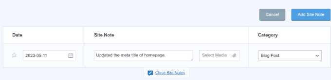 Enter site note details Enter site note details