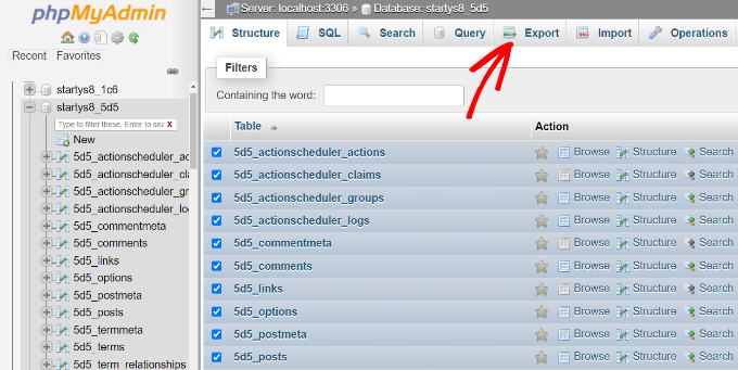 Export database tables Export database tables
