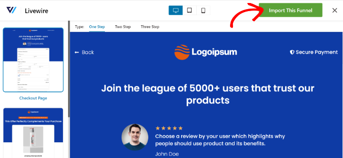 Importera mallen för tratten