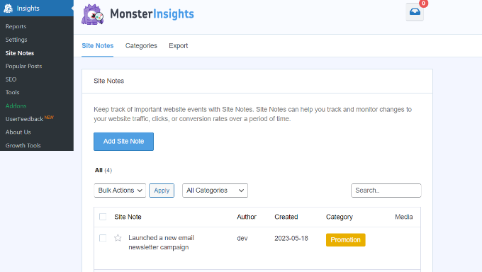 Manage site notes Manage site notes
