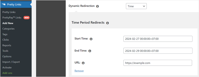 La función de período de tiempo de Pretty Links