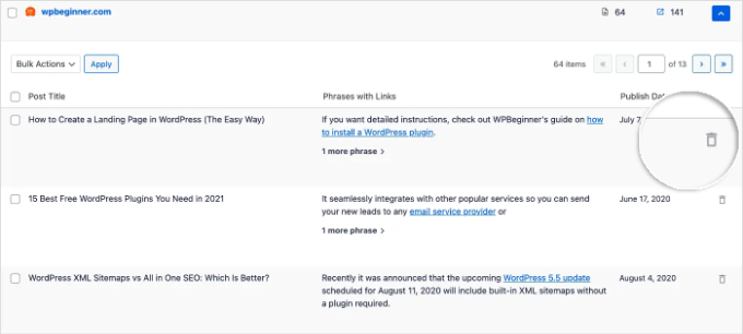 Rimuovi link innaturali