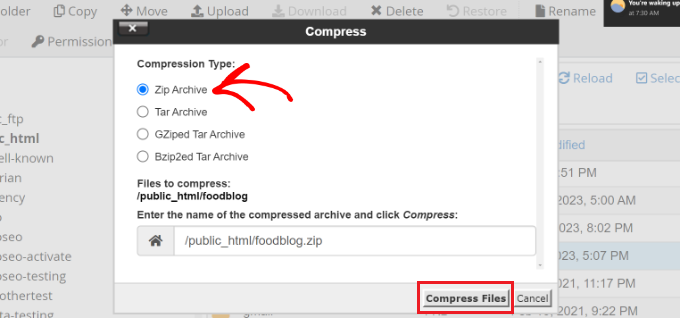 Select zip archive and compress Select zip archive and compress