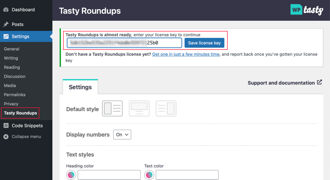 Paste the WP Tasty Roundups License Key Paste the WP Tasty Roundups License Key