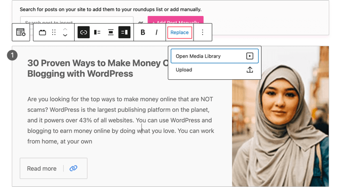 You Can Change the Image for a Certain Post Using the Replace Button You Can Change the Image for a Certain Post Using the Replace Button