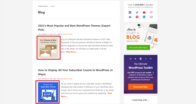 Miniature nelle pagine archivio