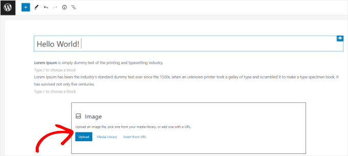 Carica o seleziona un'immagine dalla libreria multimediale