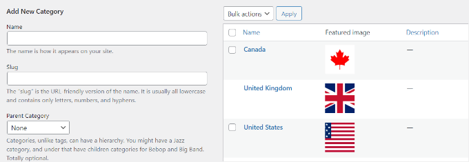 Visualizza l'immagine in evidenza per ogni categoria