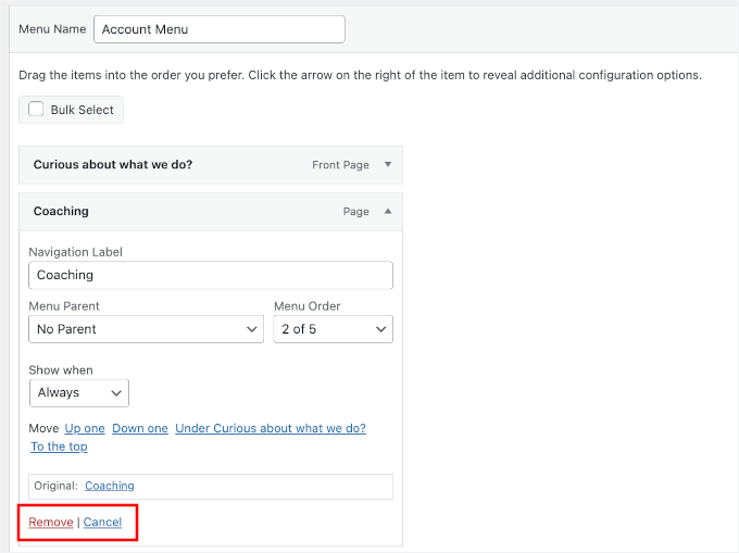 Removing menu from navigation Removing menu from navigation