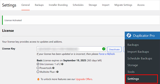 Add Duplicator license key Add Duplicator license key