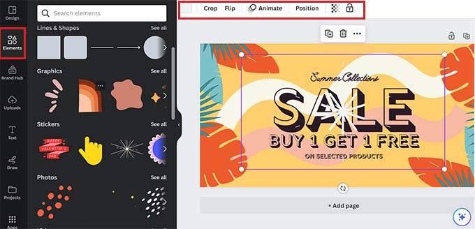 Add elements from the left column Add elements from the left column