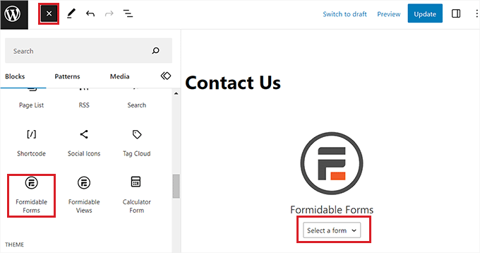 Add Formidable Forms block Add Formidable Forms block