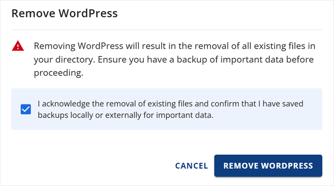 Confirming to remove WordPress in Bluehost Confirming to remove WordPress in Bluehost