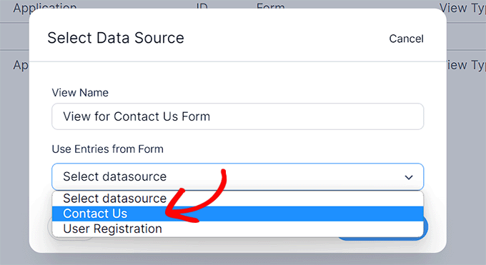 Choose data source for View Choose data source for View