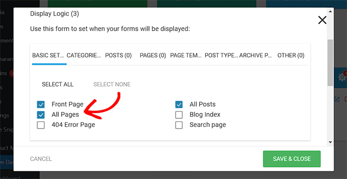 Choose where you want to display the banner Choose where you want to display the banner