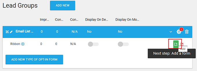 Click the Add button for a form Click the Add button for a form