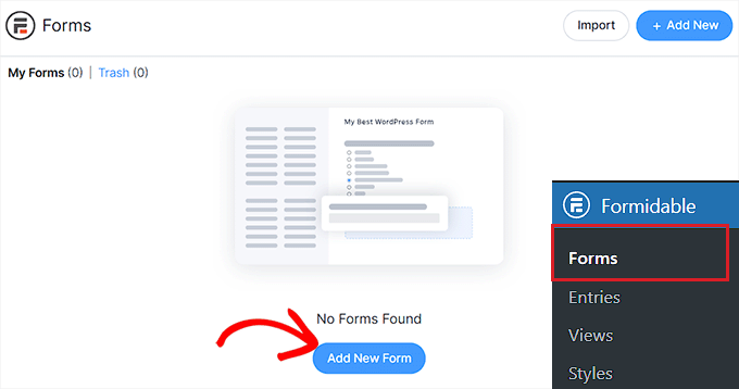 Click the Add New Form button Click the Add New Form button