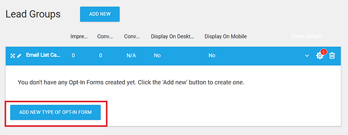Click the Add new Opt-in form button Click the Add new Opt-in form button