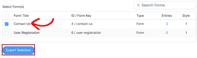 Click Export Selection button Click Export Selection button