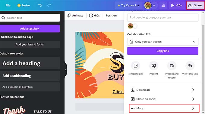 Click the More option in the Share prompt Click the More option in the Share prompt