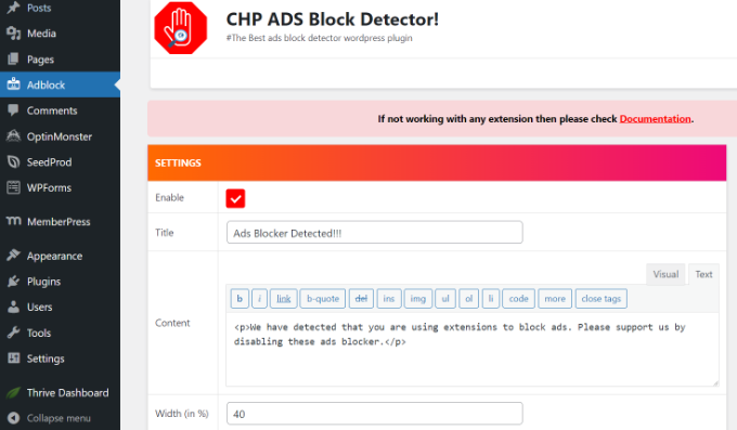 deAdblocker settings Configure adblock plugin settings