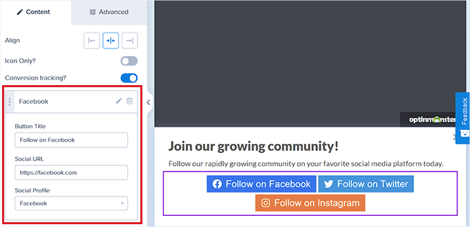 Configure block settings from the left column Configure block settings from the left column