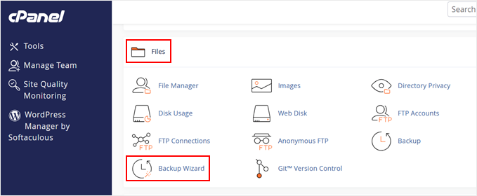 Opening cPanel's backup wizard Opening cPanel's backup wizard