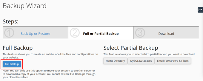 Creating a full cPanel backup Creating a full cPanel backup
